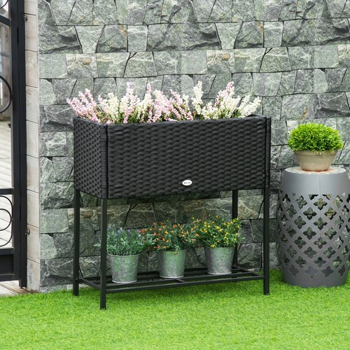 Rattan Wicker Raised Garden Bed Flower Vegetables Rack Shelf Outdoor Planter Box - Picture 4 of 12