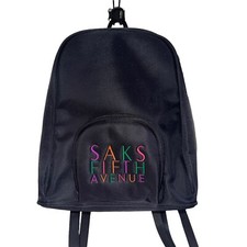 Vintage Saks Fifth Avenue Mini Backpack Purse Shoulder Bag Black Y2k 90s Rainbow