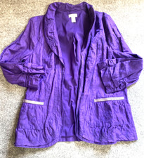 Chicos Blazer Womens Medium 1 Purple Career Open Beaded Pocket Trim Runched