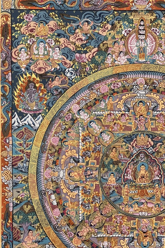 PINTURA THANGKA TIBETANA ORIGINAL MANDALA CÍRCULO GRANDE BUDHHA VIDA/RUEDA DE LA VIDA Foto 4 de 4