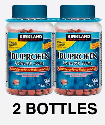  NEW 2 Pack Kirkland Costco Ibuprofen 200 mg 500 count Each=1000 Tablets