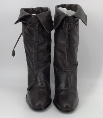 Vintage BrownLeather Joyce California High Heel Boots with Lace Up Top Size 9.5
