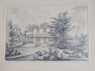 Antike Original Bleistiftzeichnung monogrammiert von EHW Walton an der Themse 1830