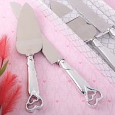 Wedding Cake Knife Server Set Silver Heart Rhinestone Serving Party Gift