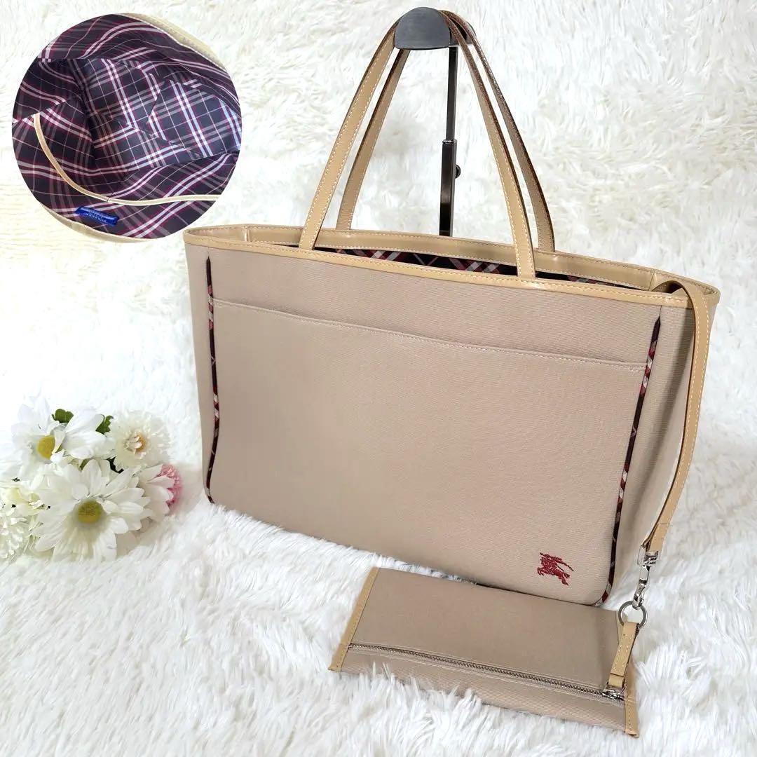 Rare Burberry Blue Label Tote Bag Horse Logo Pouch Nova Check