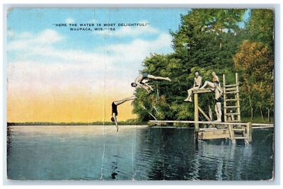 #ad #ad c1910 Here the Water Is Most Beautiful Diving People Waupaca Wisconsin Postcard $17.97
