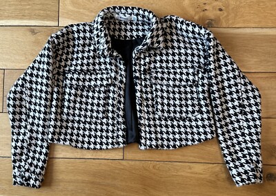 Missguided Fully Lined Houndstooth Cropped Jacket UK Size 10 UK