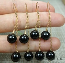 2 Pair Certified Black 100 natural A jadeite jade Earring    