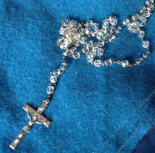 antique creed rosary-crystal & sterling silver - lovingly worn