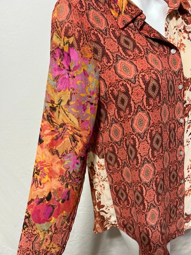 Rose + Olive Women Medium Top Shirt Blouse Button Down Mauve Pink Paisley Floral - Picture 5 of 8