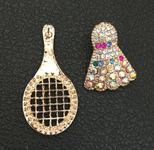 Colorful Crystal Rhinestone Badminton Racket Stud Pierced Earrings