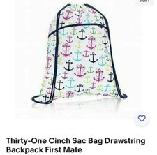 Thirty-One Cinch Sac Bag Drawstring Backpack First Mate