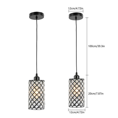 2 Heads Ceiling Light Black Crystal Ceiling Lamp Round Crystal Pendant Lights - Picture 2 of 12