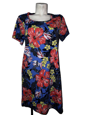New Enjoy Night Women's Size S/M Colorful Floral Print SS Pullover Night Shirt