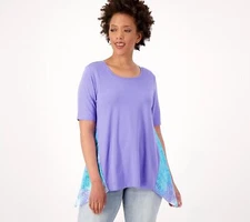 LOGO by Lori Goldstein Cotton Modal Top Shirt Gemstone S New