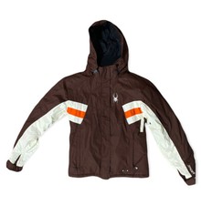 SPYDER Boys Winter Ski Jacket Size 18 Insulated Ski Jacket Brown/Orange/White