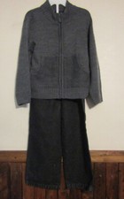 BASIC EDITIONS BOYS XS 4/5 - 2-PC GRAY ZIP SWEATER/ BLACK JEAN PANTS NWT