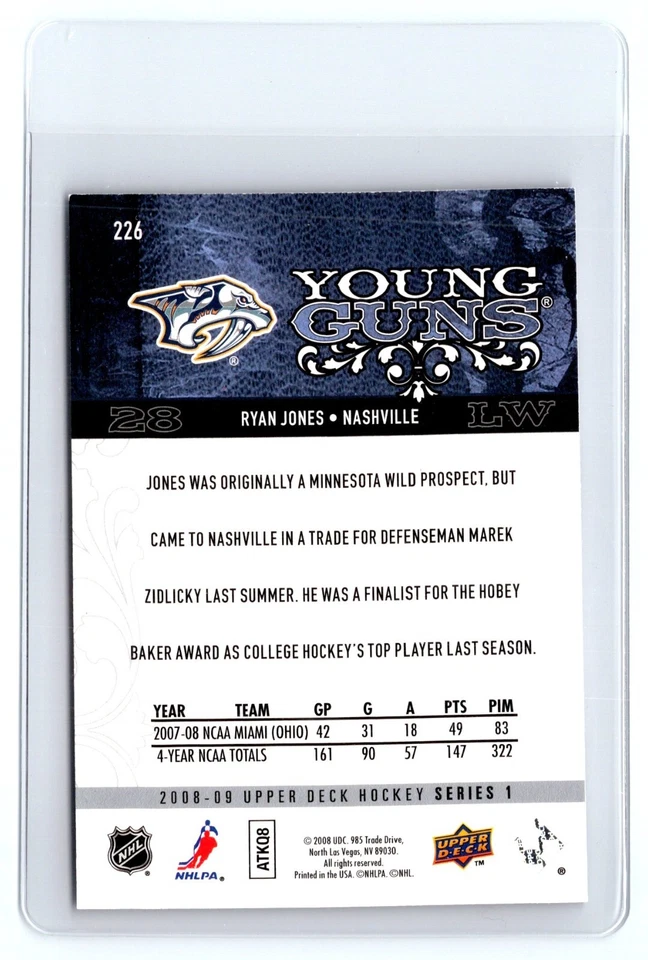 2008-09 Upper Deck Young Guns RC #226 Ryan Jones Nashville Predators - Image 2 of 2