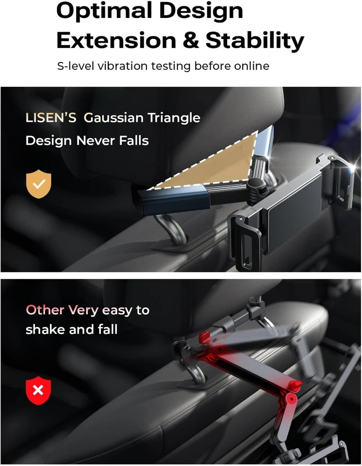 360° Car Back Seat Headrest Mount Tablet Holder for iPad Phone Samsung 4.7-12.9" - Image 2 of 4