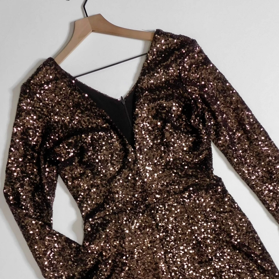 DRESS THE POBLATION Pantalones Cortos Bianca Marrón Lentejuelas Adornados Glam Grande Foto 4 de 4