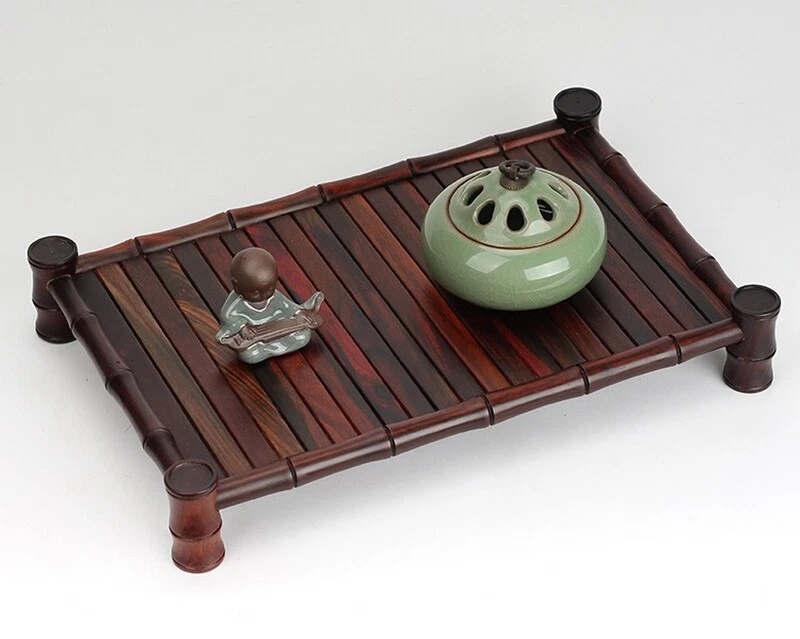 Rosewood Wooden Bamboo Joint Tea Tray Kung Fu Tea Serving Table Rack - Image 3 of 4