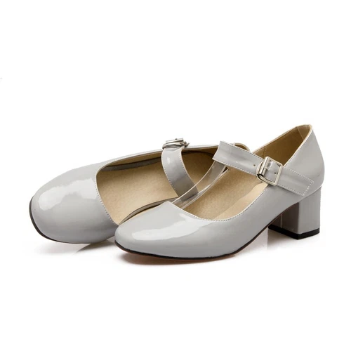 Women's Mary Jane Shoes Fashion Chunky Mid Heel Pumps Patent Leather Shoes Size - Picture 11 of 29
