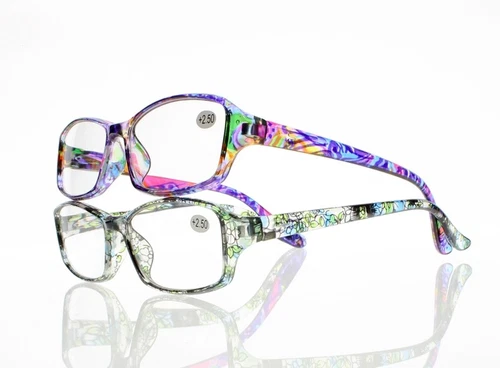 2 Packs Women Cyan Rainbow Leaves & Flowers Resin Reading Glass +1.0 ~ +6.0