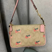 C.OACH Nolita 19 Shoulder Bag Purse Canvas with Cute Strawberry Print Khaki NWT