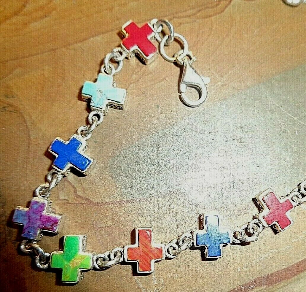 fine sterling silver South West style turquoise cross bracelet eBay