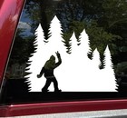 Bigfoot Peace Sign in Tree Line Vinyl Decal V1 | Sasquatch Pine Trees Sticker
