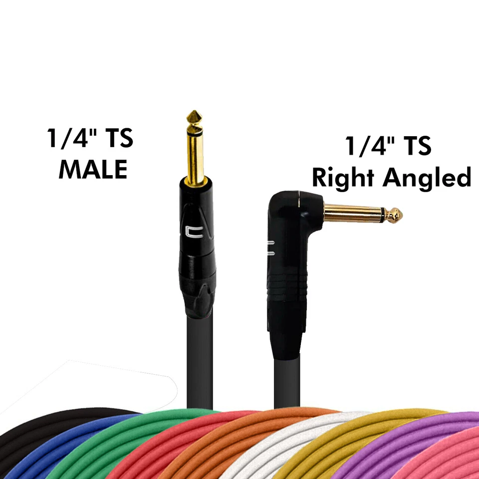 Cabo mono desequilibrado 1/4" TS macho para ângulo reto - comprimento personalizado, cabo colorido - Imagem 2 de 4