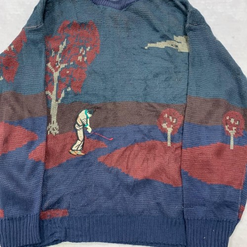 Vintage Knitted Jumper embroidered golf golfing patterned grandad knit sweater - Picture 2 of 5