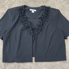 Dressbarn Cardigan Womens 14 Black Cropped Tie Front Stretch Ruffle Bolero Retro