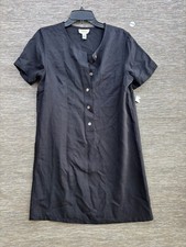 Talbots Petites Tencel Lyocell Shift Dress Womens Size 12P Black Utility Casual 