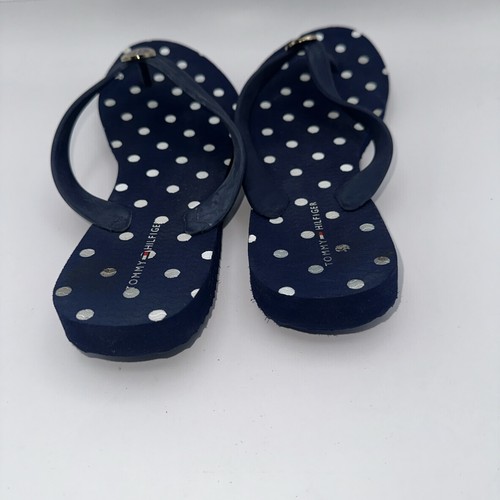 Tommy Hilfiger Flip Flop Sandals Size 7/8 Navy Blue White - Picture 4 of 6