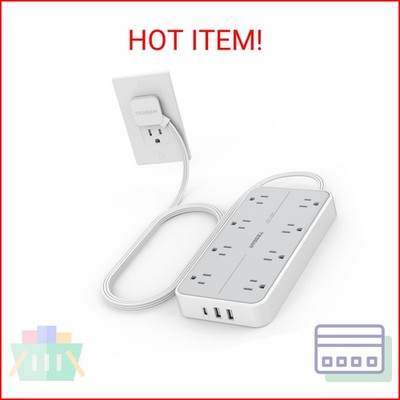 TESSAN Power Strip Surge Protector, Flat Plug Extension Cord with 8 Outlets 3 US