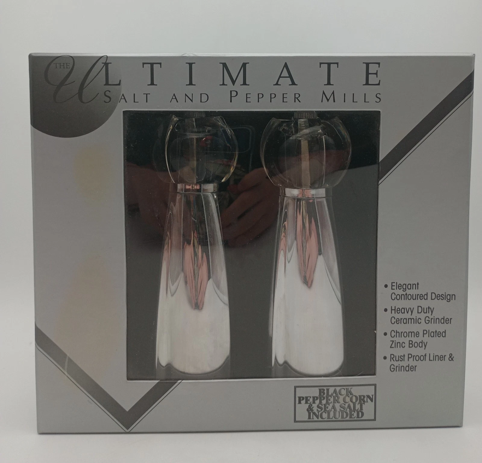 Ultimate Salt and Pepper Mills Silver Chrome Metal w/ Clear Acrylic Tops 230367