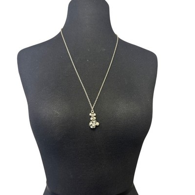 AEO Silver Necklace Dangling Charm Rhinestones Faux Pearls Lobster Clasp Chain J