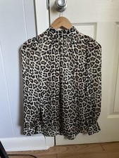 H M Leopard Print Long Sleeve Blouse Women  s Size Xs Mock Neck Button Neck