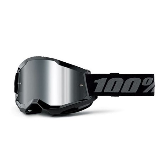 Máscara Gafas Goggles 100% Strata 2 Negra Con Lente Espejo Plateada
