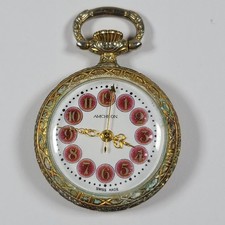 Antique Swiss Gold Filled Pendant Watch Engraved Case Enamel Dial - Runs READ 
