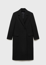 New NWOT Womens XS Mango MNG Long structured wool coat Black Italian Wool Pocket