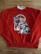 Vtg 90s Morning Sun Christmas Birds Grandma Sweatshirt Red Womens Sz L