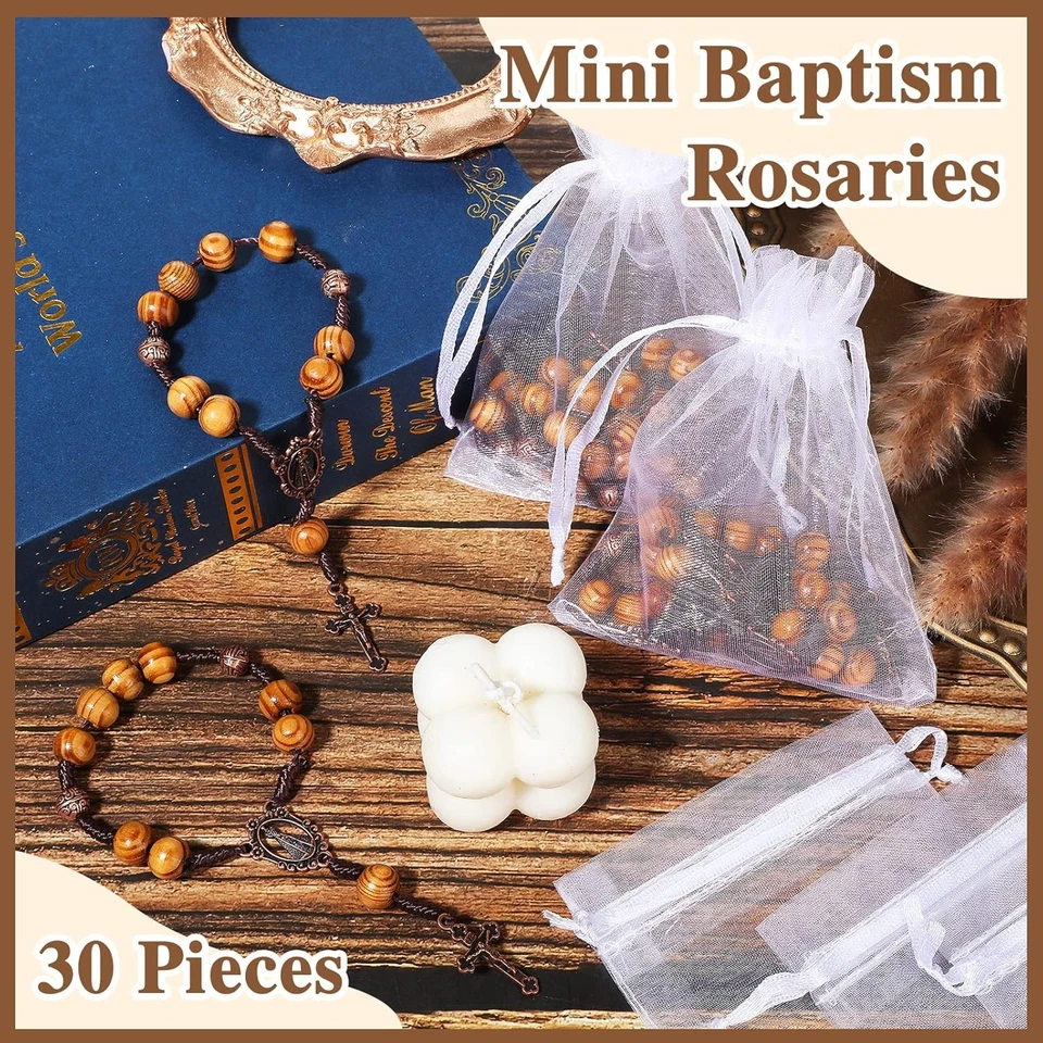 30 Piezas Madera Bautizo Rosario Mini Rosarios Pequeño M, Multicolor Foto 4 de 4