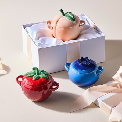 3er Set Le Creuset Heidelbeere Mini Cocotte Heidelbeeren, Pfirsiche, Erdbeeren