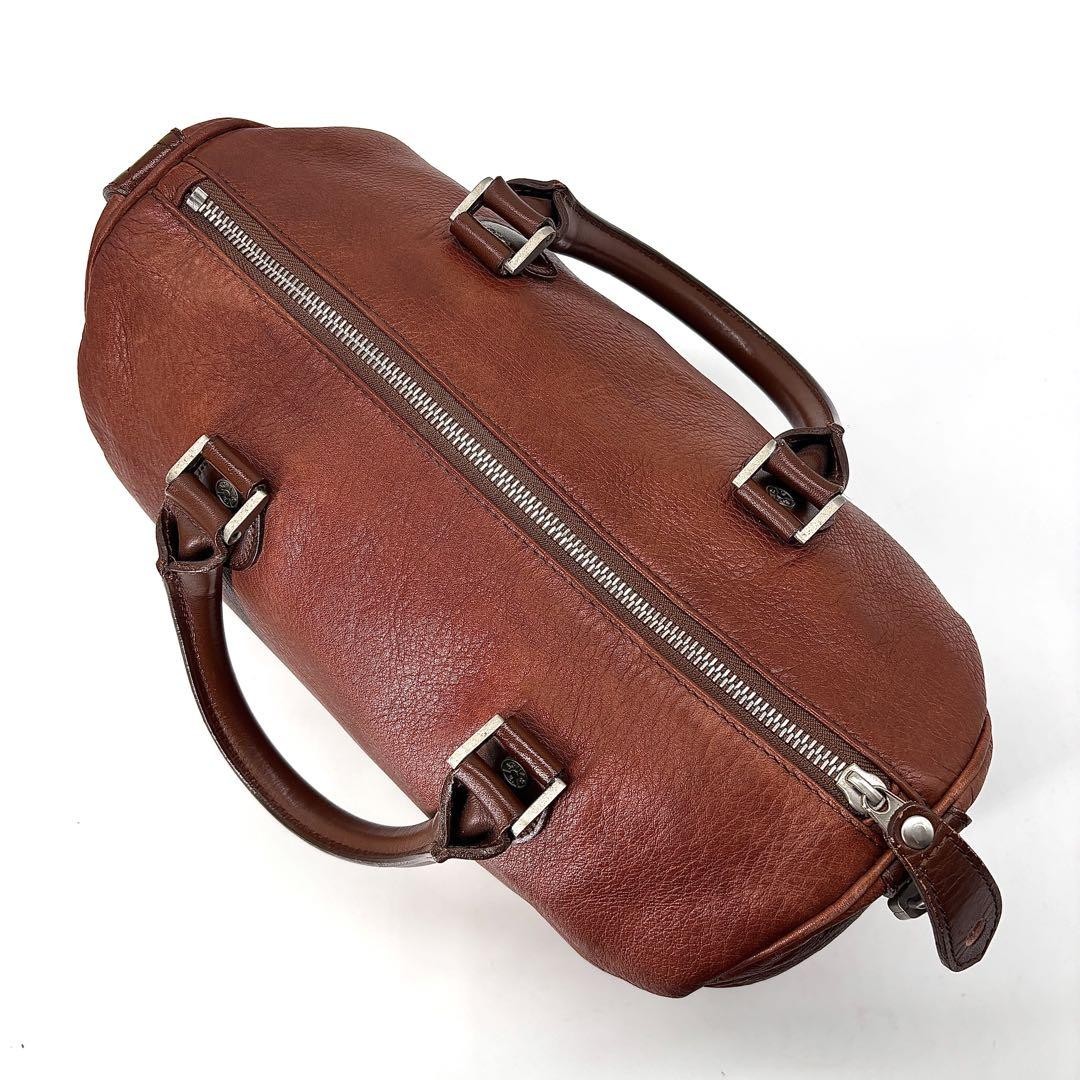 agnes b mini Boston bag in brown grained leather with