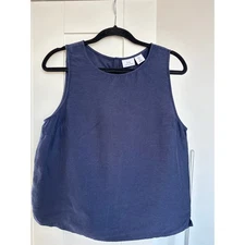 H by Halston Women's Navy Linen Boxy Sleeveless Shirt, Size L, EUC
