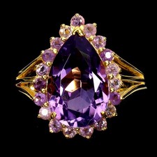 925 Sterling Silver Ring Pear Amethyst 13x9mm Natural Gemstone Jewelry Size 7