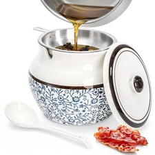 Bacon Grease Container with Strainer, 40 Oz Ceramic Cooking Oil Filter Pot St...
