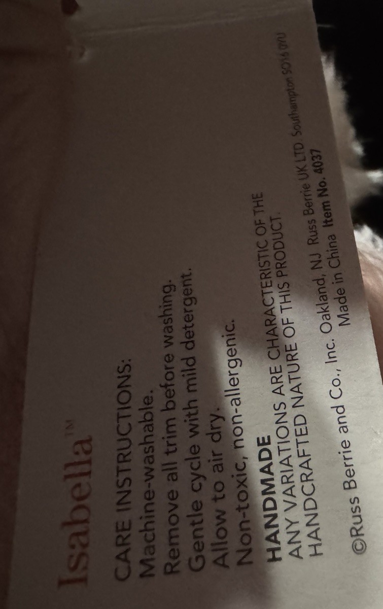 Vintage Russ Berrie & Co. Isabella 11” pink teddy bear,swirl plush corduroy feet